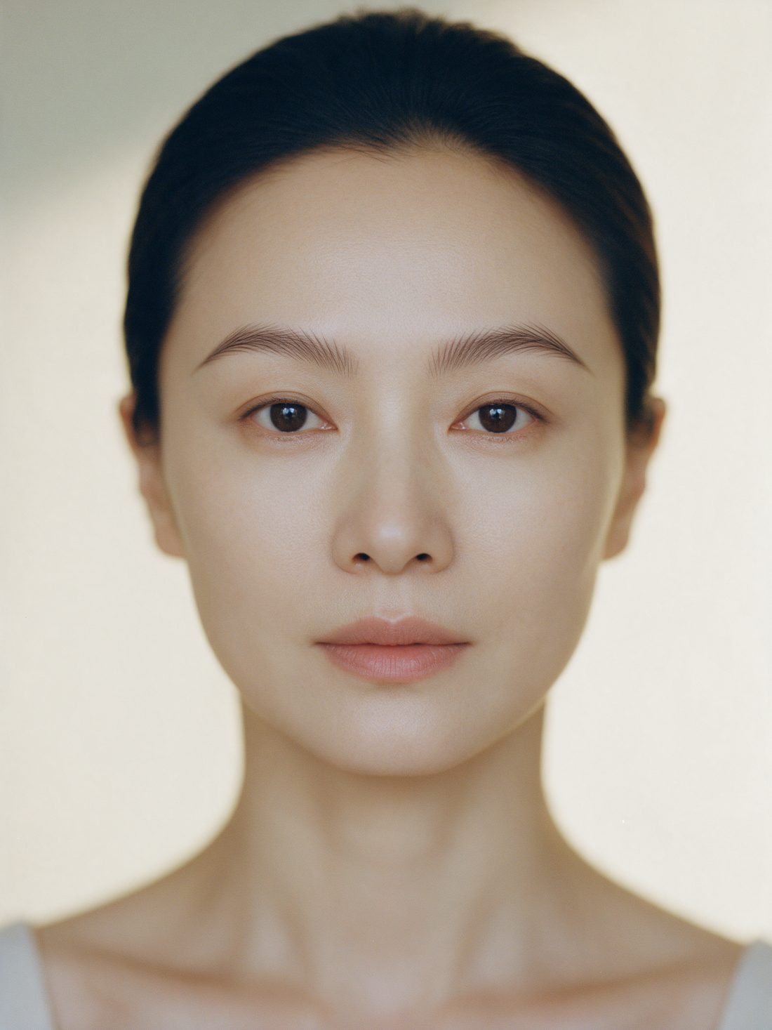 Groomed eyebrows with fine hair-stroke definition after embroidery